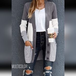 Multicolor Cable Knit Cardigan Size Large